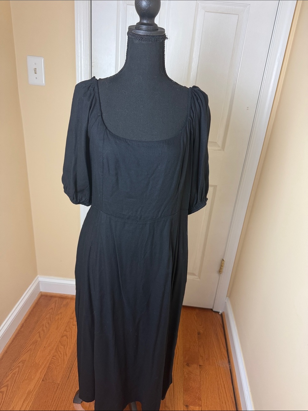 Old Navy Black Midi Dress with Puff Sleeves